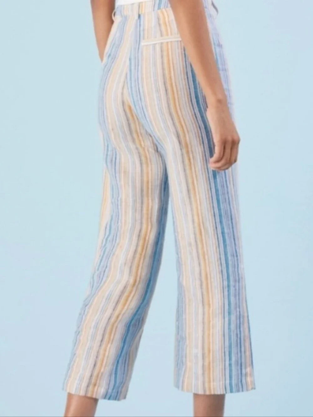 Reformation Tahiti Linen High Rise Wide Leg Crop In Rainbow Pastel Stripe